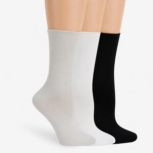 Lemon Womens Recycled Powder Crew Sock -3PK -Light Grey/White/Black **NEW